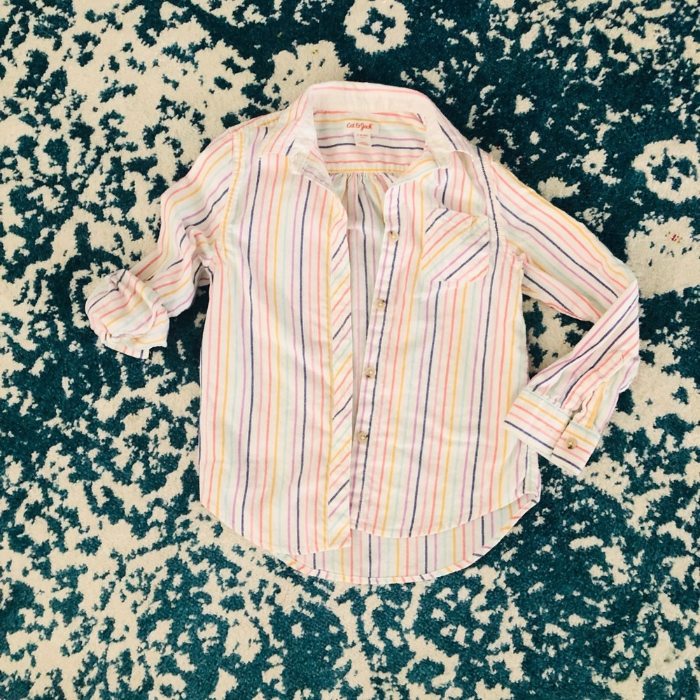 EUC Cat and Jack girls size 6X rainbow striped button down